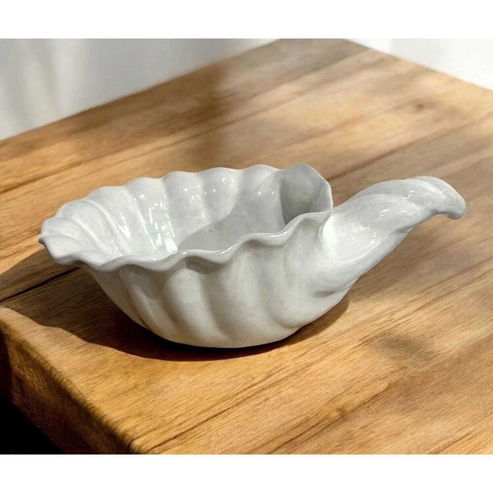 VTG Frankoma Pottery #222 Cream Cornucopia Shell Vase Dish Planter MCM